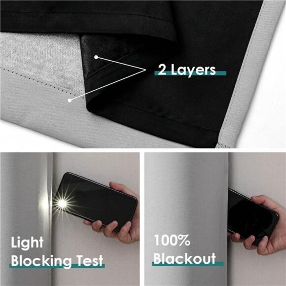 100% Blackout Curtains for Bedroom with Black Liner,2Thick Layers Total Blackout - Picture 4 of 8